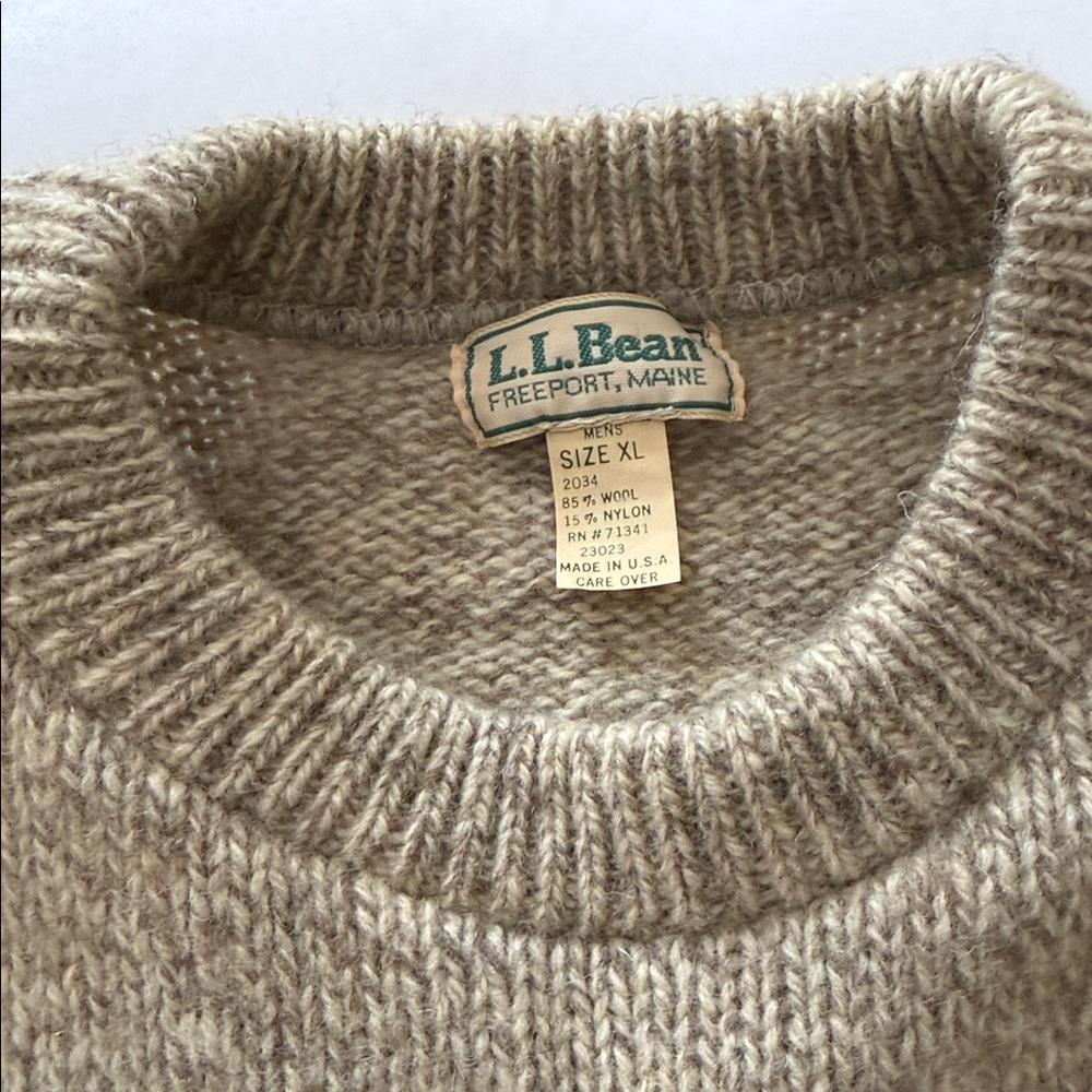 L.L. Bean True Vintage 80’s Ragg Wool Rugby Stripe Sweater Tan Navy Men’s XL - Picture 3 of 13